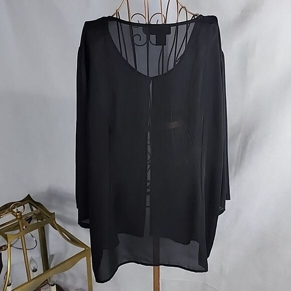 Vintage 90's Dressy Shear Black Beaded Wrap with Three Quarter Sleeves - Picture 7 of 9